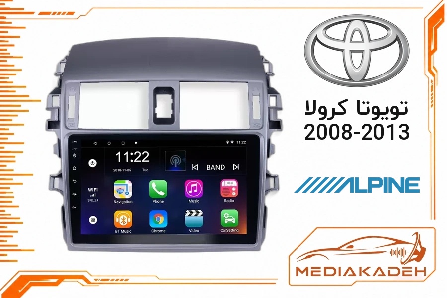 پک مانیتور و قاب فابریک تویوتا کرولا 2008-2013 آلپاین 9 اینچ مدل ALPINE 1-16 | رم 1 حافظه 16