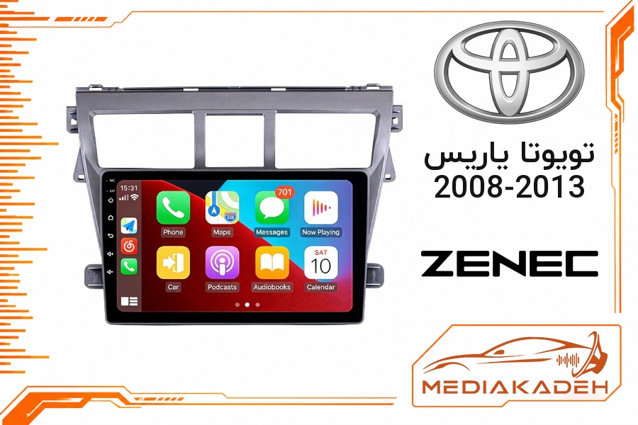 پک مانیتور و قاب فابریک تویوتا یاریس 2008-2013 زنیک 9 اینچ مدل T400 | رم 2 حافظه 64 با کارپلی